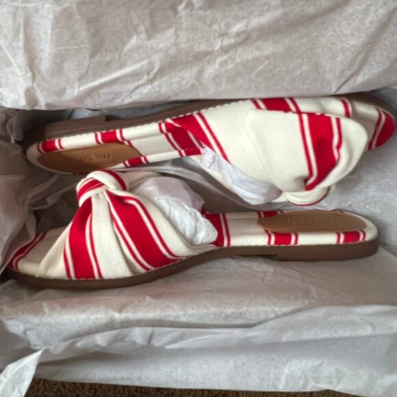 J.Crew Red/ Ivory Stripe Print Knot Slide Sandals, US8.5 - Picture 6 of 8